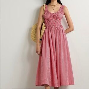 Doen Emmaretta Dress in Cerise Paris Gingham Sleeveless Smocked Midi Dress